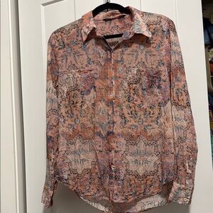 Peruvian Collection Multicolor Abstract Print Button-Up Shirt sz l